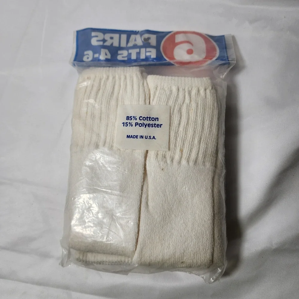 Lots-A-Sox Boys White Cotton Tube Socks 6 Pairs Fits 4-6‎ Made in USA Vintage